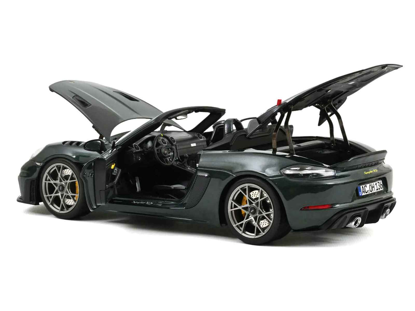 2023 Porsche 718 Spyder RS Weissach Pack Forest Green Metallic with Carbon Hood Stripes 1/18 Diecast Model Car by Norev Miniature Motors Default Title Default Title-