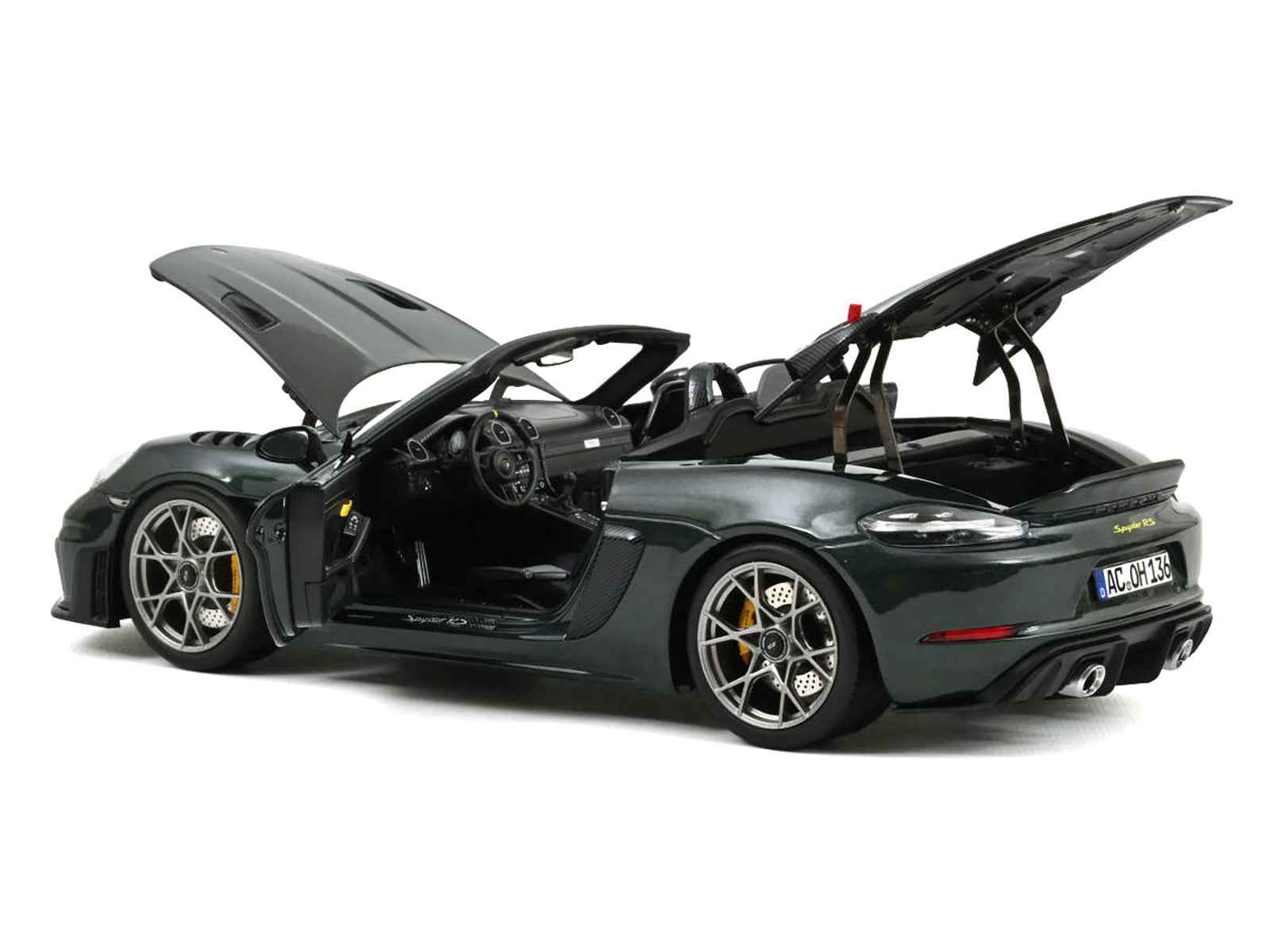 2023 Porsche 718 Spyder RS Weissach Pack Forest Green Metallic with Carbon Hood Stripes 1/18 Diecast Model Car by Norev Miniature Motors Default Title Default Title-
