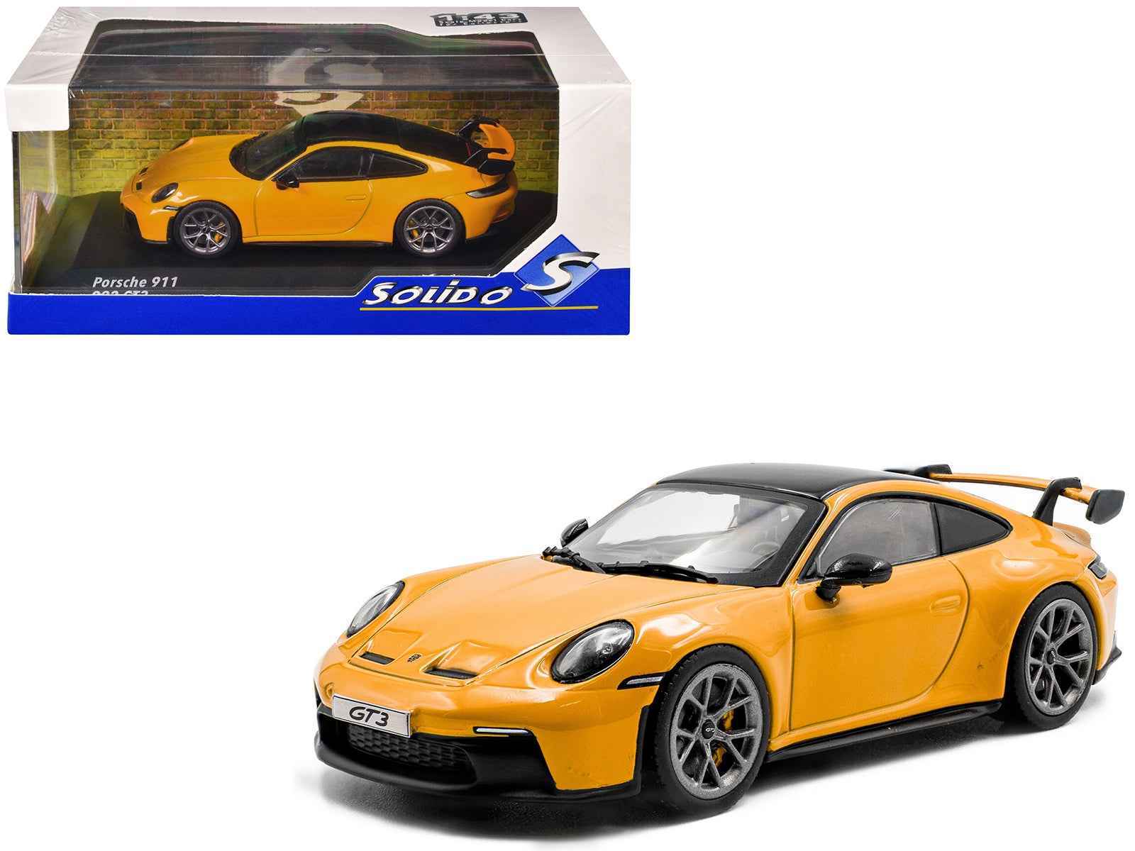 2023 Porsche 911 (992) GT3 Signal Yellow with Black Top 1/43 Diecast Model Car by Solido Cartsfy Inc.