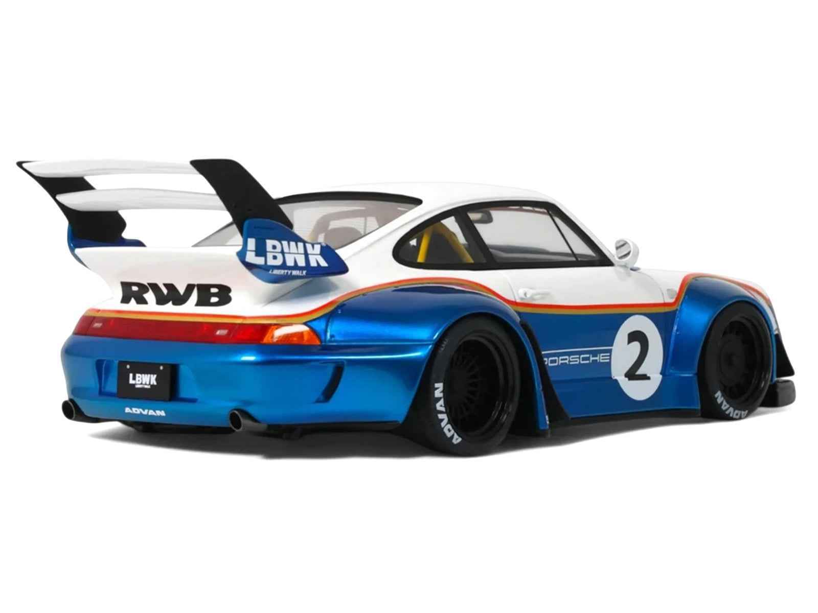 2023 RWB x Liberty Walk 993 #2 White and Blue Metallic with Graphics 1/18 Model Car by GT Spirit Miniature Motors Default Title Default Title-
