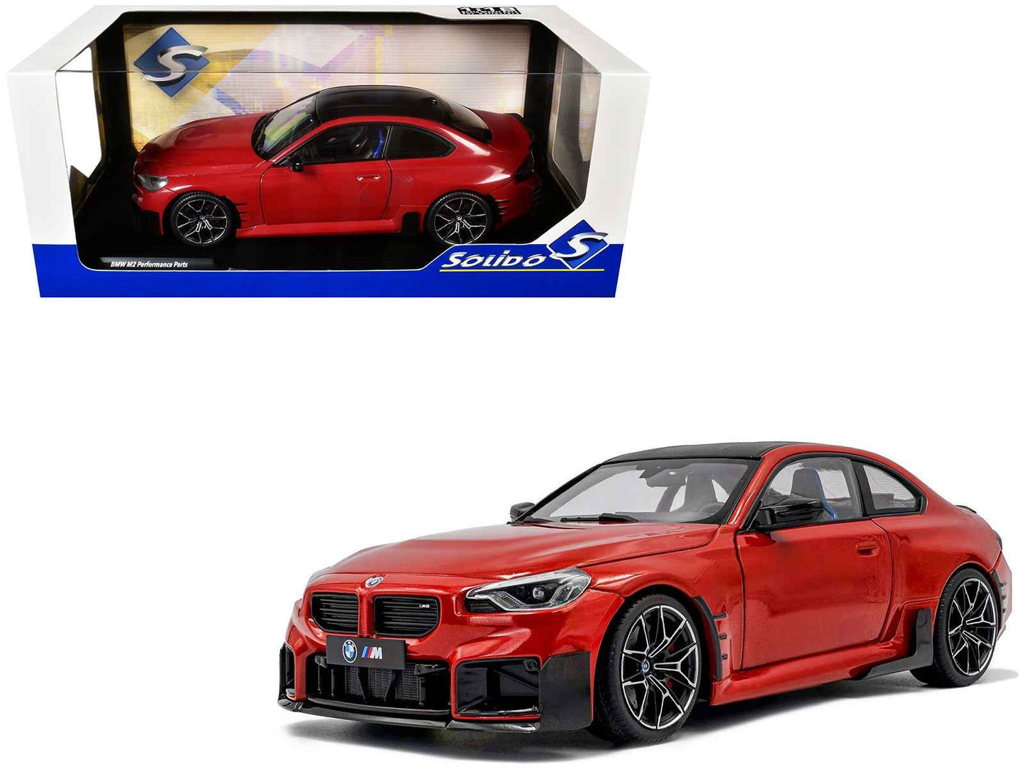 2024 BMW M2 Performance Parts Toronto Red Metallic with Carbon Top 1/18 Diecast Model Car by Solido Miniature Motors Default Title Default Title-