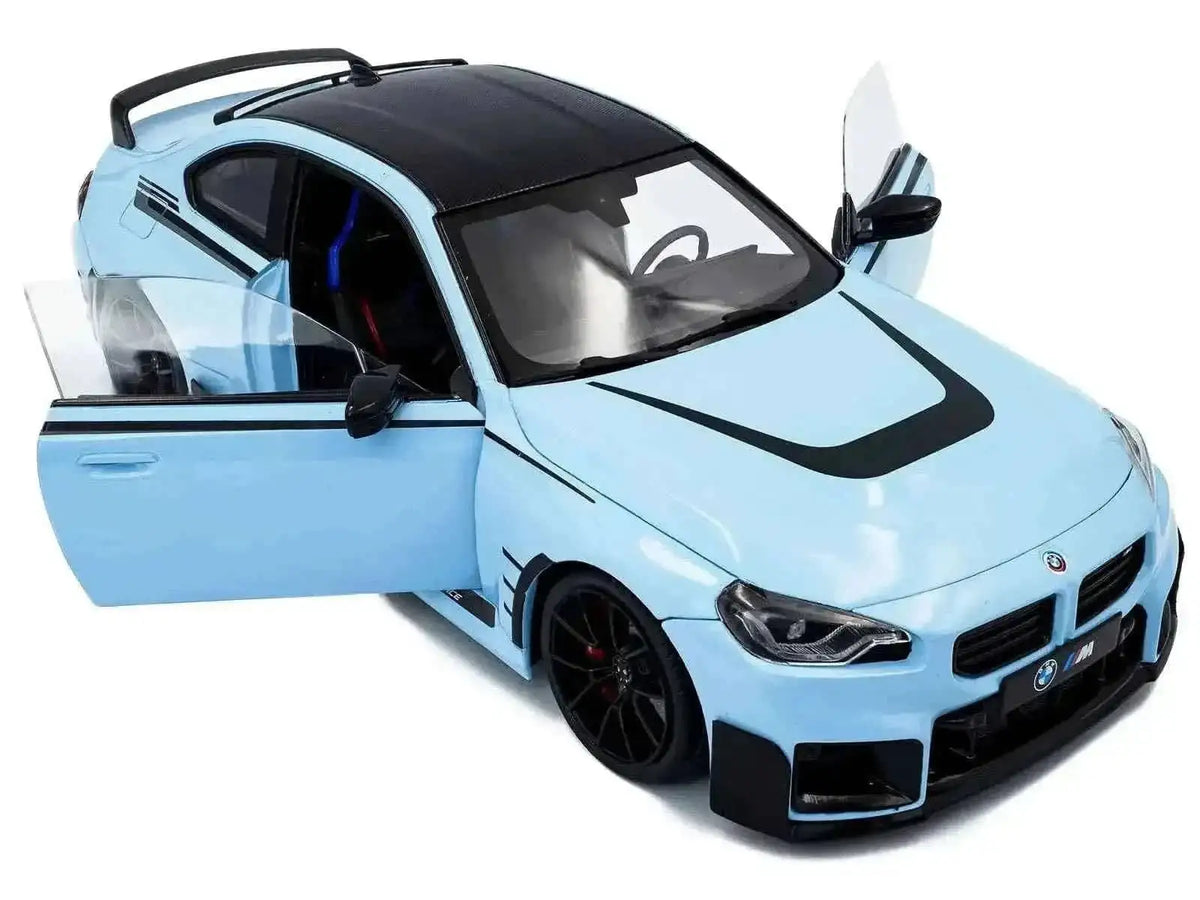 2024 BMW M2 Performance Parts Zandvoort Blue with Carbon Top and Black Stripes 1/18 Diecast Model Car by Solido Cartsfy Inc.