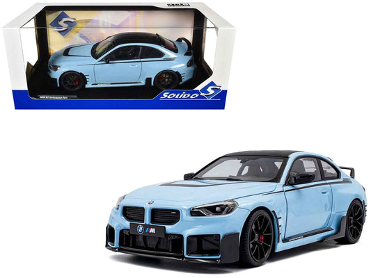 2024 BMW M2 Performance Parts Zandvoort Blue with Carbon Top and Black Stripes 1/18 Diecast Model Car by Solido Cartsfy Inc.