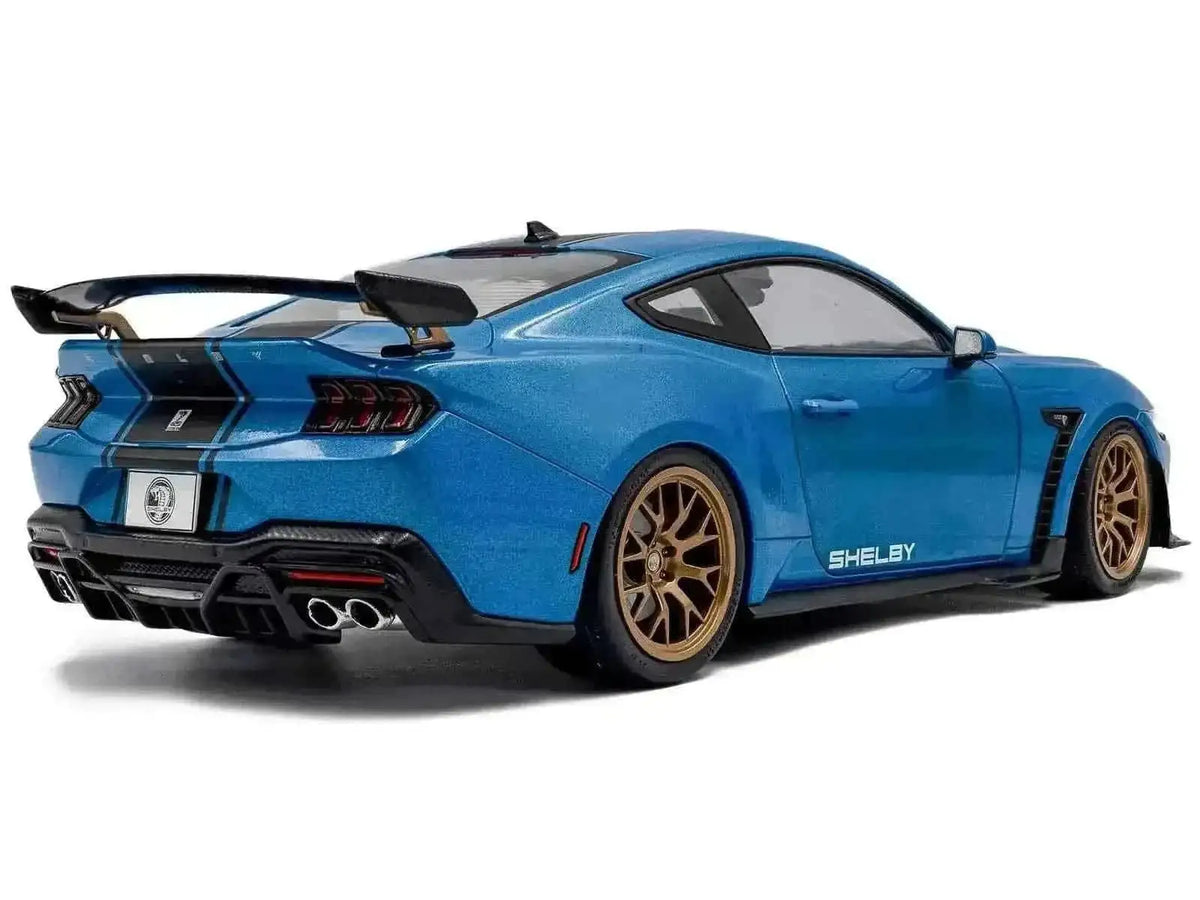 2024 Ford Shelby Mustang Super Snake Grabber Blue Metallic with Black Stripes 1/18 Diecast Model Car by Solido Cartsfy Inc.