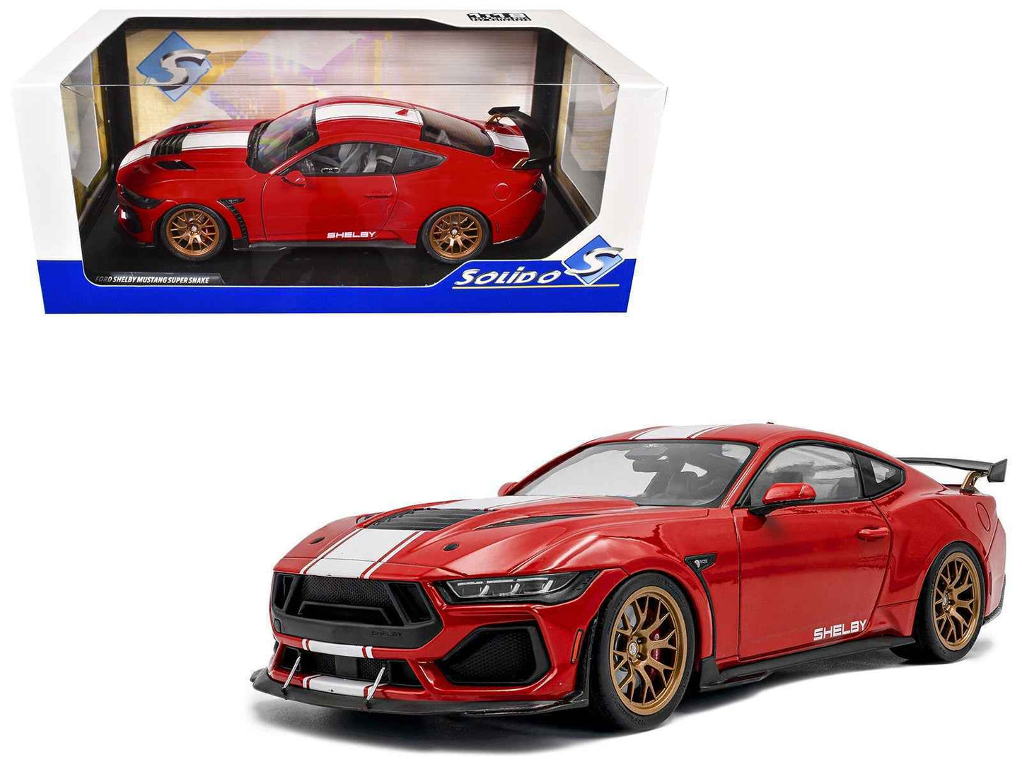 2024 Ford Shelby Mustang Super Snake Race Red with White Stripes 1/18 Diecast Model Car by Solido Cartsfy Inc.