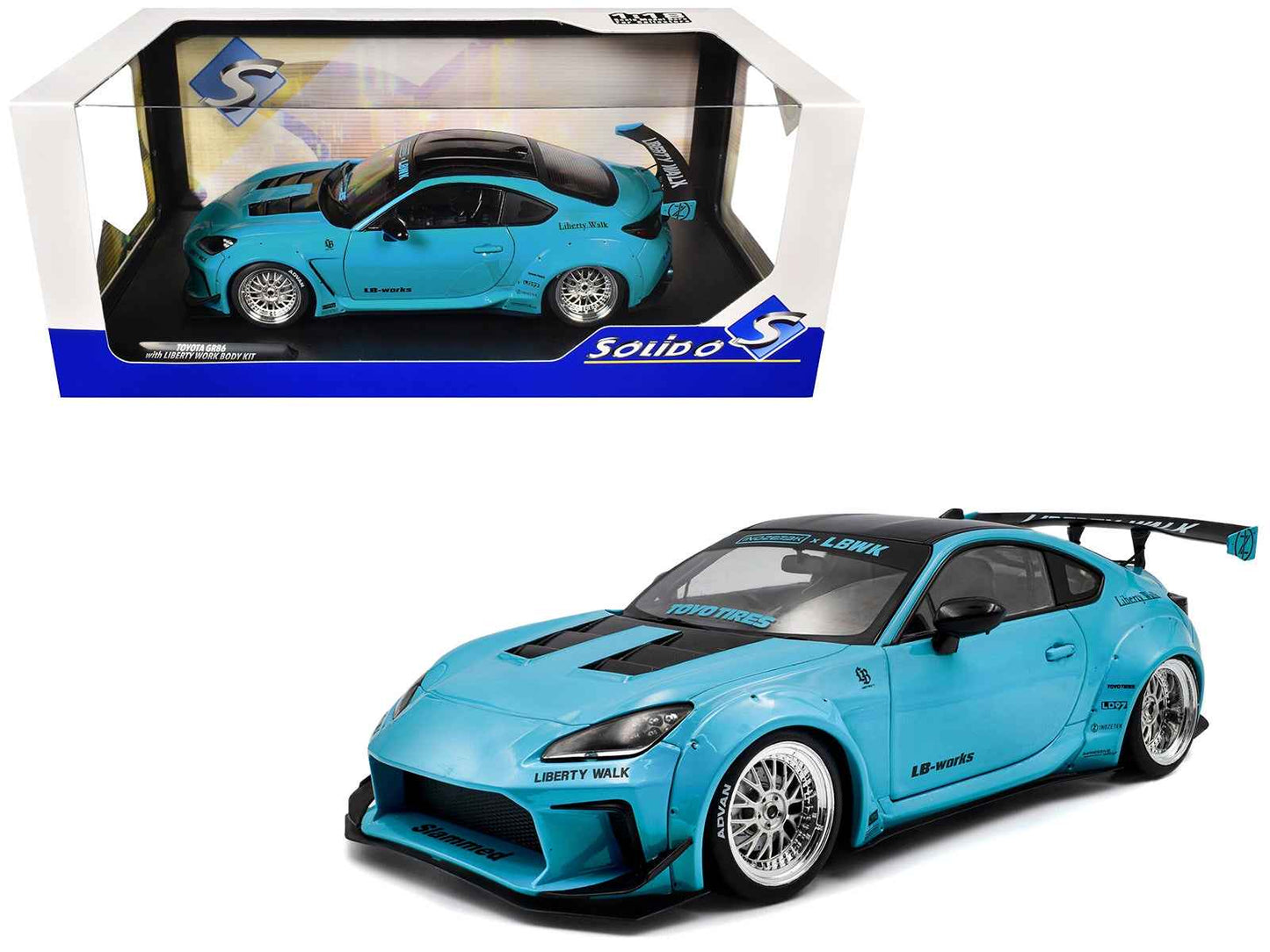 2024 Toyota GR86 LBWK Body Kit RHD (Right Hand Drive) Baby Blue with Black Top 1/18 Diecast Model Car by Solido Miniature Motors Default Title Default Title-