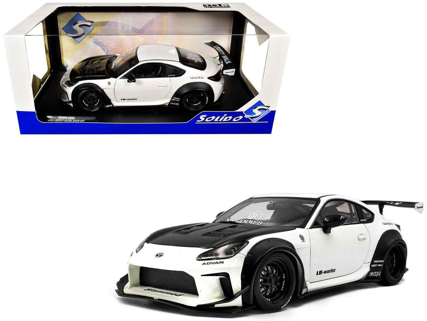 2024 Toyota GR86 LBWK Body Kit RHD (Right Hand Drive) Pearl White with Carbon Hood 1/18 Diecast Model Car by Solido Miniature Motors Default Title Default Title-