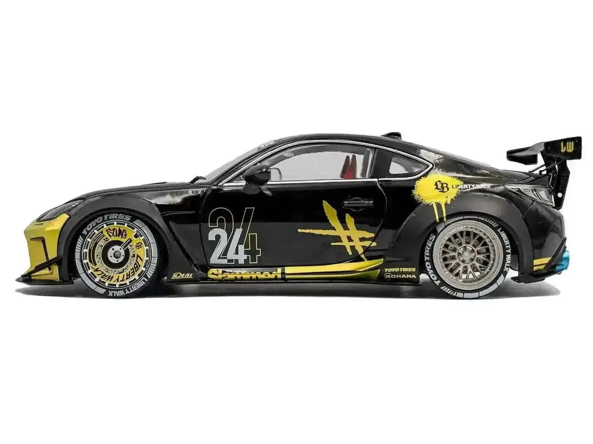 2024 Toyota GR86 Liberty Walk Body Kit RHD (Right Hand Drive) #24 Black with Gold Graphics 1/18 Diecast Model Car by Solido Cartsfy Inc.