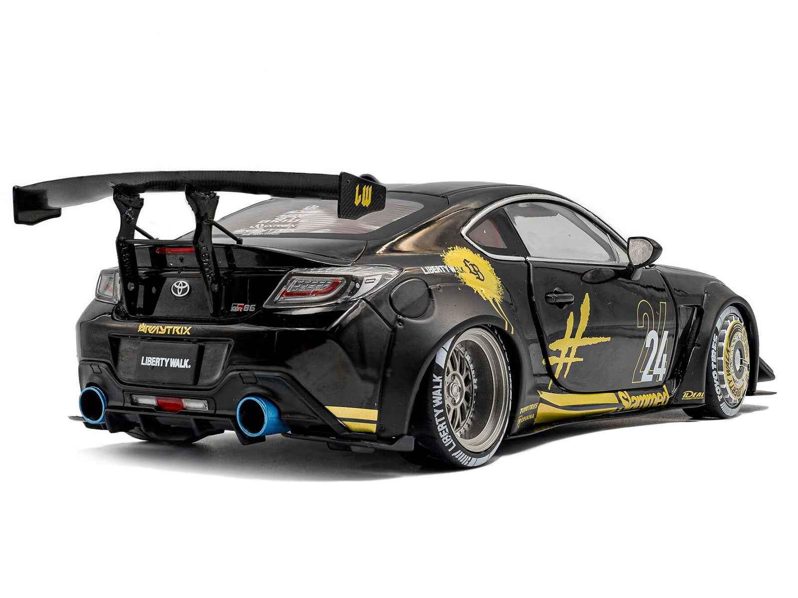 2024 Toyota GR86 Liberty Walk Body Kit RHD (Right Hand Drive) #24 Black with Gold Graphics 1/18 Diecast Model Car by Solido Cartsfy Inc.