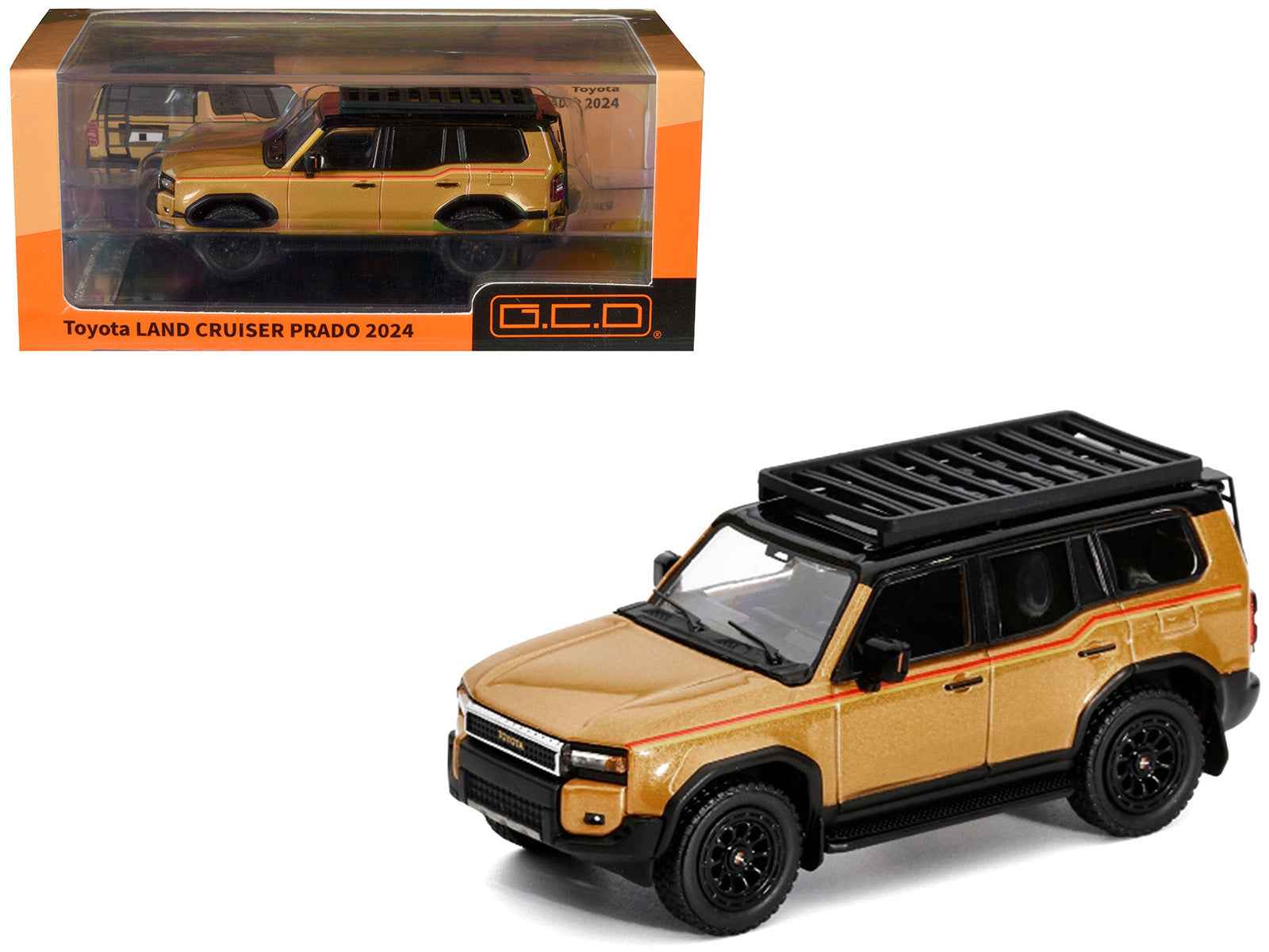 2024 Toyota Land Cruiser Prado Gold Metallic with Red Stripes and Roof Rack 1/64 Diecast Model Car by GCD Miniature Motors Default Title Default Title-