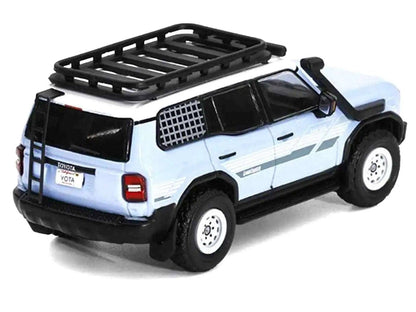2024 Toyota Land Cruiser Prado Light Blue with White Top and Stripes with Roof Rack and Accessory 1/64 Diecast Model Car by GCD Miniature Motors Default Title Default Title-