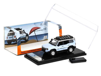 2024 Toyota Land Cruiser Prado Light Blue with White Top and Stripes with Roof Rack and Accessory 1/64 Diecast Model Car by GCD Cartsfy Inc.