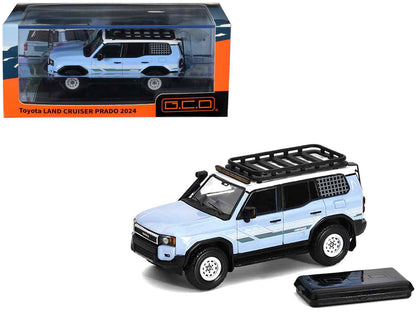2024 Toyota Land Cruiser Prado Light Blue with White Top and Stripes with Roof Rack and Accessory 1/64 Diecast Model Car by GCD Cartsfy Inc.