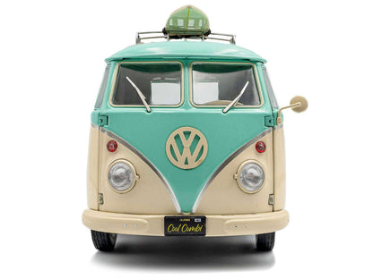 2024 Volkswagen Cool Combi Van with Trailer "Long Beach Surfing Club" Mint Green and Cream with Roof Rack and Surfboard 1/18 Diecast Model Car by Solido Miniature Motors Default Title Default Title-