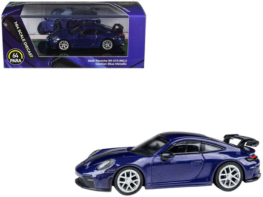 2025 Porsche 911 GT3 (992.2) Gentian Blue Metallic with Carbon Stripe 1/64 Diecast Model Car by Paragon Models Cartsfy Inc.