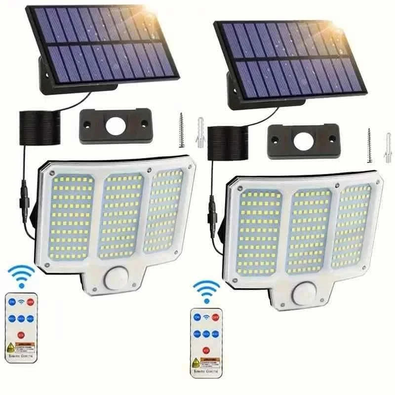Solar LED garden wall lamps set, motion sensor lights with solar panel and brackets