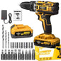 Cordless impact wrench drill kit with battery pack, charger, and metal bits