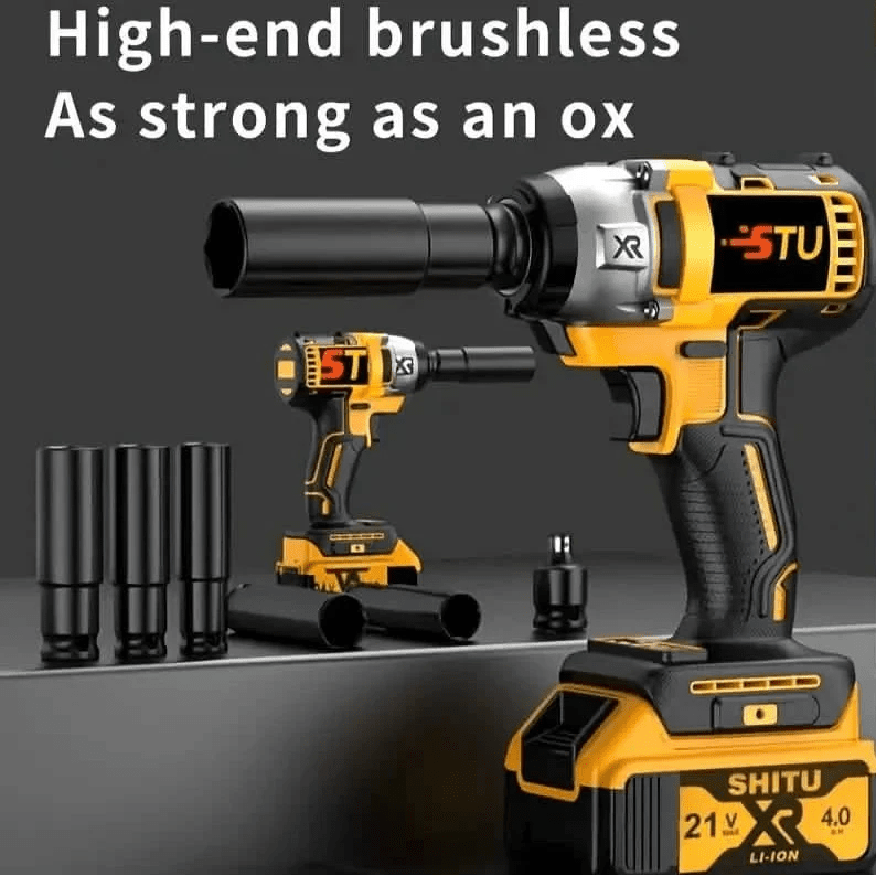 21V Cordless Brushless Impact Wrench Drill Kit – Lithium Drill + Battery x1, 4000mAh Battery, Toolbox & Accessories - Cartsfy Inc.