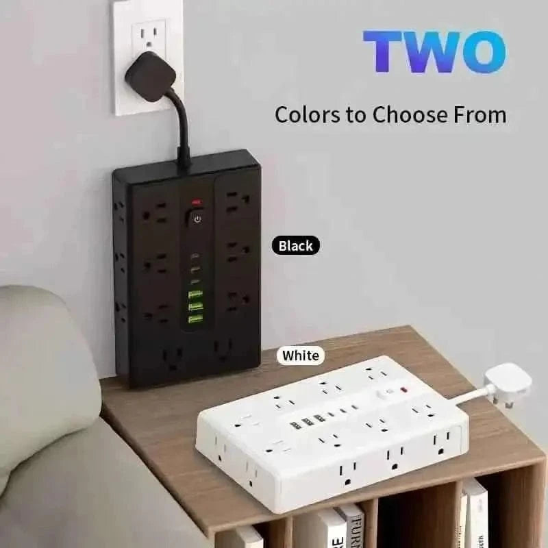 22-in-1 Multi-Functional Power Strip – 16 Sockets, 3 USB-A & 3 USB-C DailySale White Black White-Black-