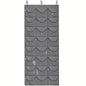 Gray hanging hat organizer with 24 scalloped pockets and top hanging hooks