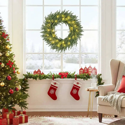 24 Inch Pre-lit Christmas Wreath with 108 Branch Tips and 35 Warm White LED Lights for Wall Window Cartsfy Inc.