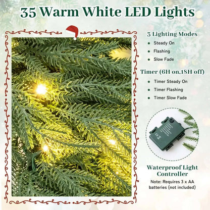 24 Inch Pre-lit Christmas Wreath with 108 Branch Tips and 35 Warm White LED Lights for Wall Window Cartsfy Inc.