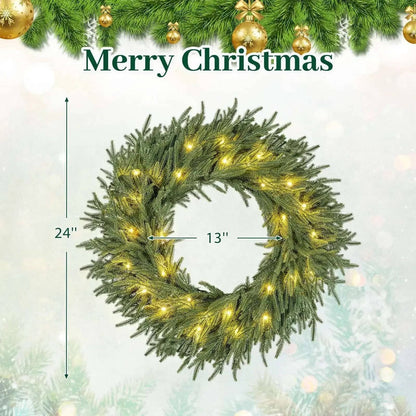 24 Inch Pre-lit Christmas Wreath with 108 Branch Tips and 35 Warm White LED Lights for Wall Window Cartsfy Inc.