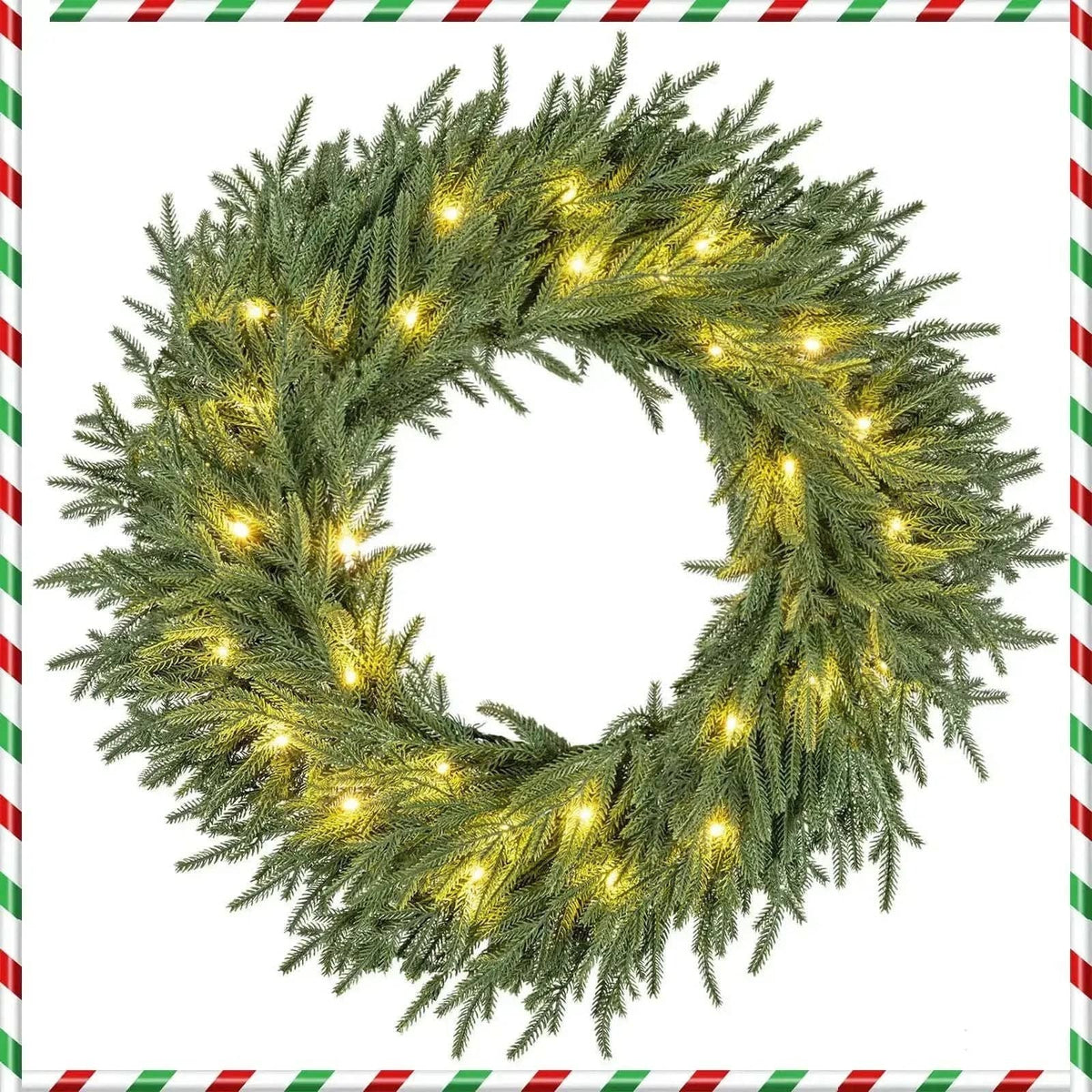 24 Inch Pre-lit Christmas Wreath with 108 Branch Tips and 35 Warm White LED Lights for Wall Window Cartsfy Inc.