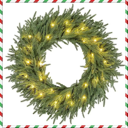 24 Inch Pre-lit Christmas Wreath with 108 Branch Tips and 35 Warm White LED Lights for Wall Window Cartsfy Inc.