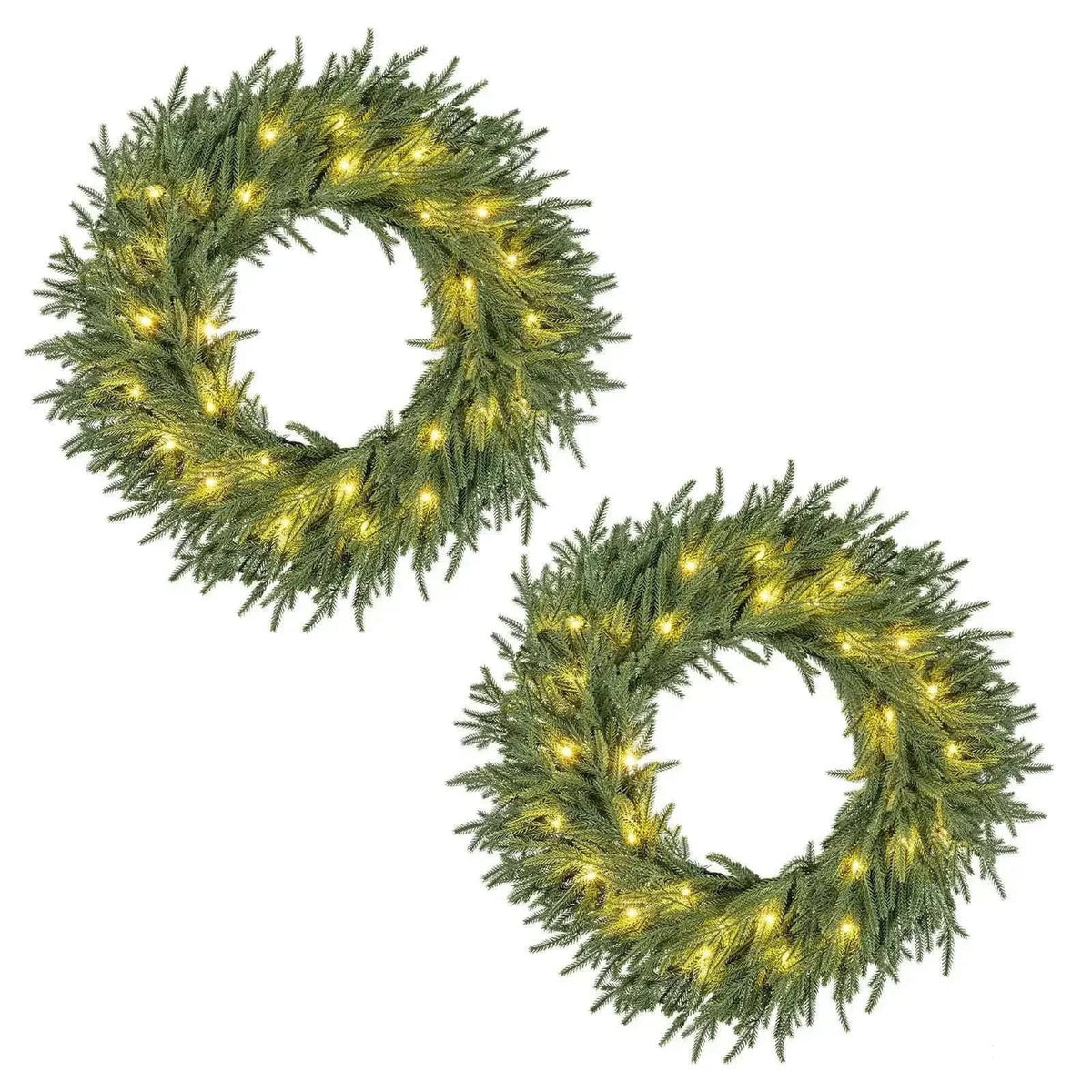 24 Inch Pre-lit Christmas Wreath with 108 Branch Tips and 35 Warm White LED Lights for Wall Window Cartsfy Inc.