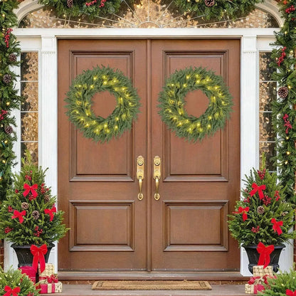24 Inch Pre-lit Christmas Wreath with 108 Branch Tips and 35 Warm White LED Lights for Wall Window Cartsfy Inc.