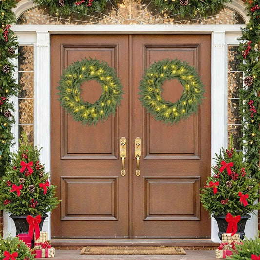 24 Inch Pre-lit Christmas Wreath with 108 Branch Tips and 35 Warm White LED Lights for Wall Window Cartsfy Inc.