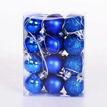 Sparkling Christmas ball ornament set, blue balls with silver caps in clear box
