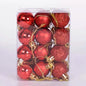 Red Christmas ball set in clear box, mix of glossy and glitter spheres