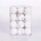 White Christmas ball set in clear box, glossy spheres with hanging caps