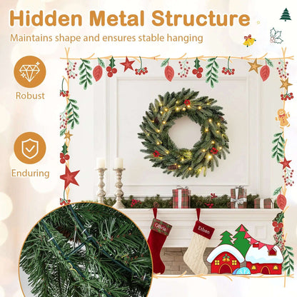 24‚Äù Pre-lit Christmas Wreath Set of 2 Front Door Artificial Xmas Wreath with 90 Frosted Branch Tips Cartsfy Inc.