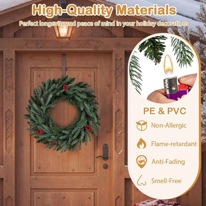 24‚Äù Pre-lit Christmas Wreath Set of 2 Front Door Artificial Xmas Wreath with 90 Frosted Branch Tips Cartsfy Inc.