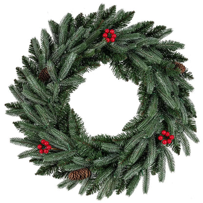 24‚Äù Pre-lit Christmas Wreath Set of 2 Front Door Artificial Xmas Wreath with 90 Frosted Branch Tips Cartsfy Inc.