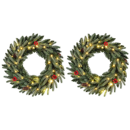 24‚Äù Pre-lit Christmas Wreath Set of 2 Front Door Artificial Xmas Wreath with 90 Frosted Branch Tips Cartsfy Inc.