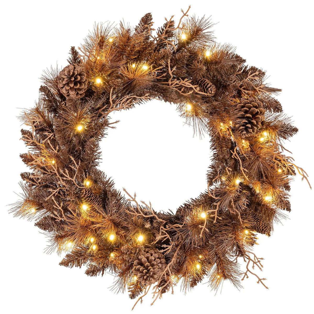 24 Inch Pre-lit Christmas Wreath with 105 Branch Tips and 35 Warm White LED Lights