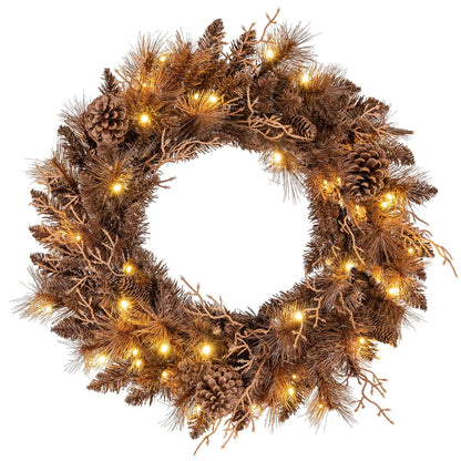 24 Inch Pre-lit Christmas Wreath with 105 Branch Tips and 35 Warm White LED Lights