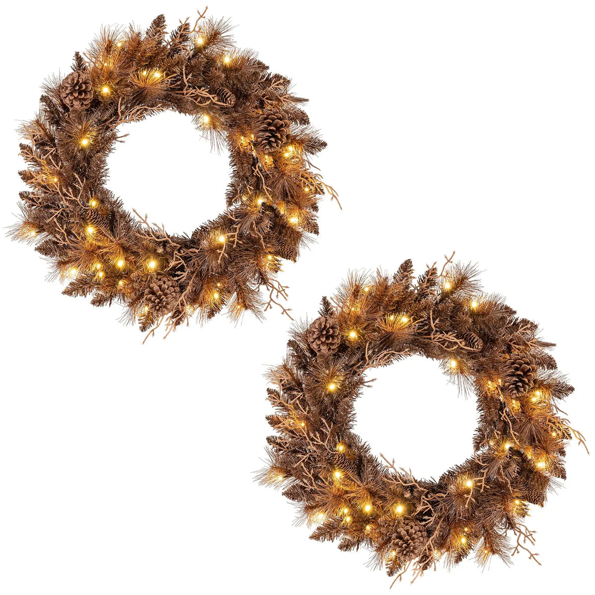 24 Inch Pre-lit Christmas Wreath with 105 Branch Tips and 35 Warm White LED Lights