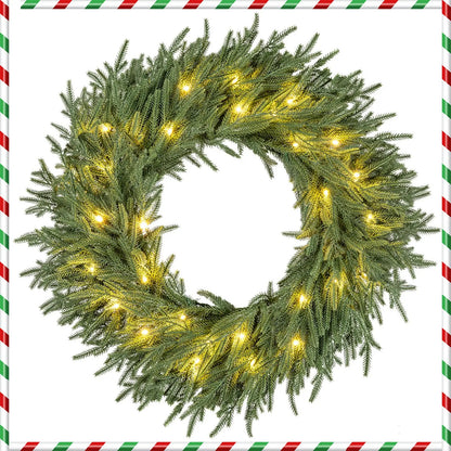 24 Inch Pre-lit Christmas Wreath with 108 Branch Tips and 35 Warm White LED Lights for Wall Window