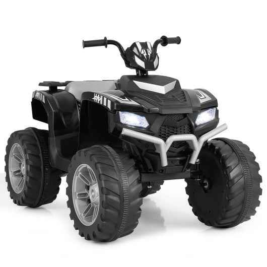 Black 24V kids electric ride-on ATV with handlebar and headlights