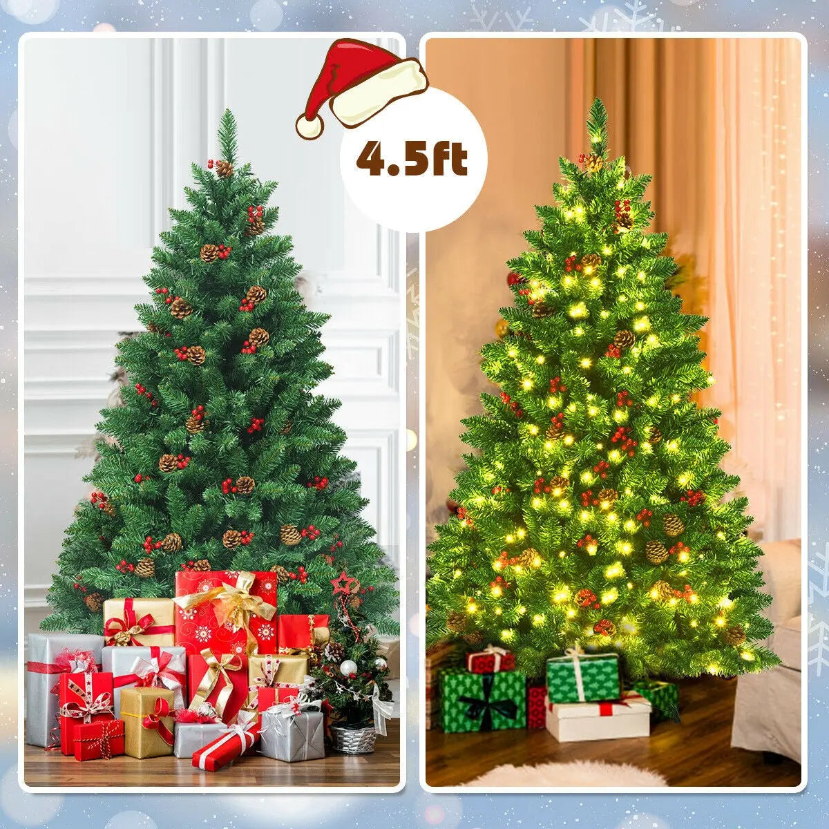 4.5 Feet Pre-lit Hinged Christmas Tree with 300 LED Lights