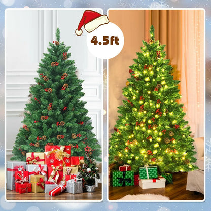 4.5 Feet Pre-lit Hinged Christmas Tree with 300 LED Lights