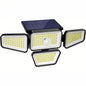 Solar LED garden light with four rectangular lamp heads and a top solar panel