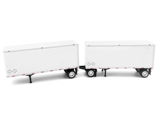 28' Dry Van Double Pup Trailers White Set of 2 pieces 1/87 (HO) Scale Plastic Model by HO Logistics Cartsfy Inc.