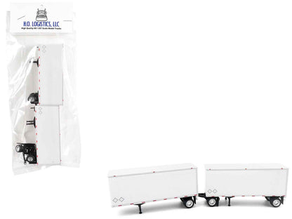 28' Dry Van Double Pup Trailers White Set of 2 pieces 1/87 (HO) Scale Plastic Model by HO Logistics Cartsfy Inc.