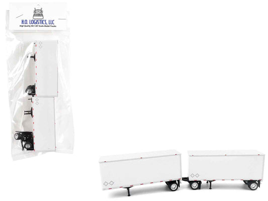28' Dry Van Double Pup Trailers White Set of 2 pieces 1/87 (HO) Scale Plastic Model by HO Logistics Cartsfy Inc.